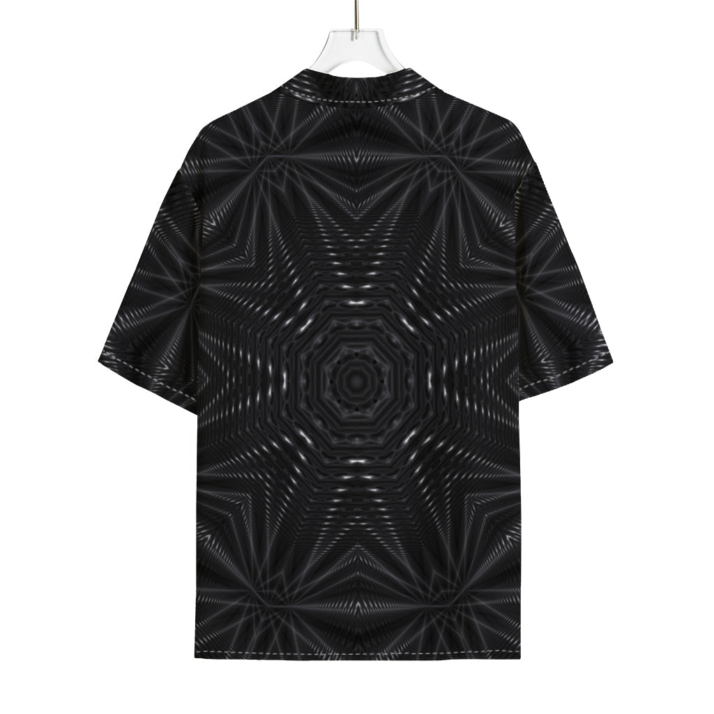 Black Kaleidoscope Print Rayon Hawaiian Shirt