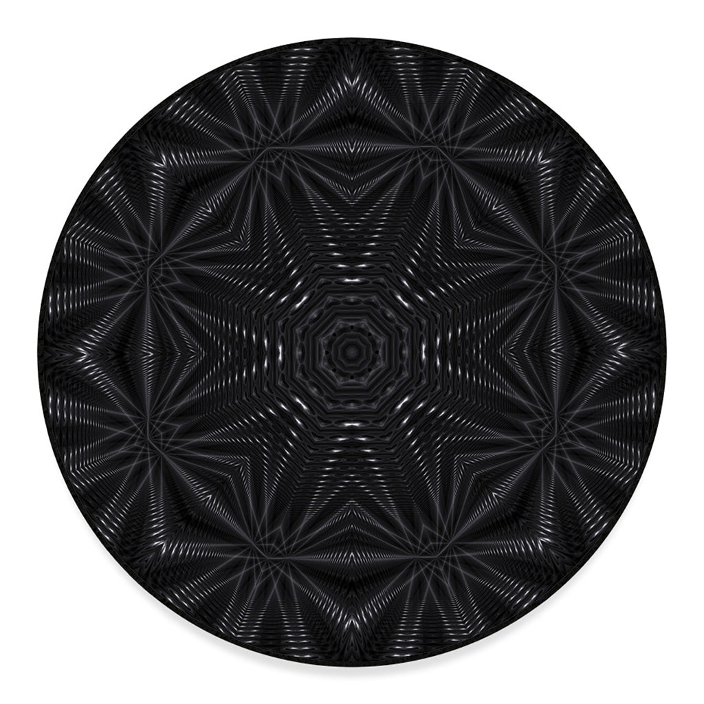Black Kaleidoscope Print Round Floor Mat