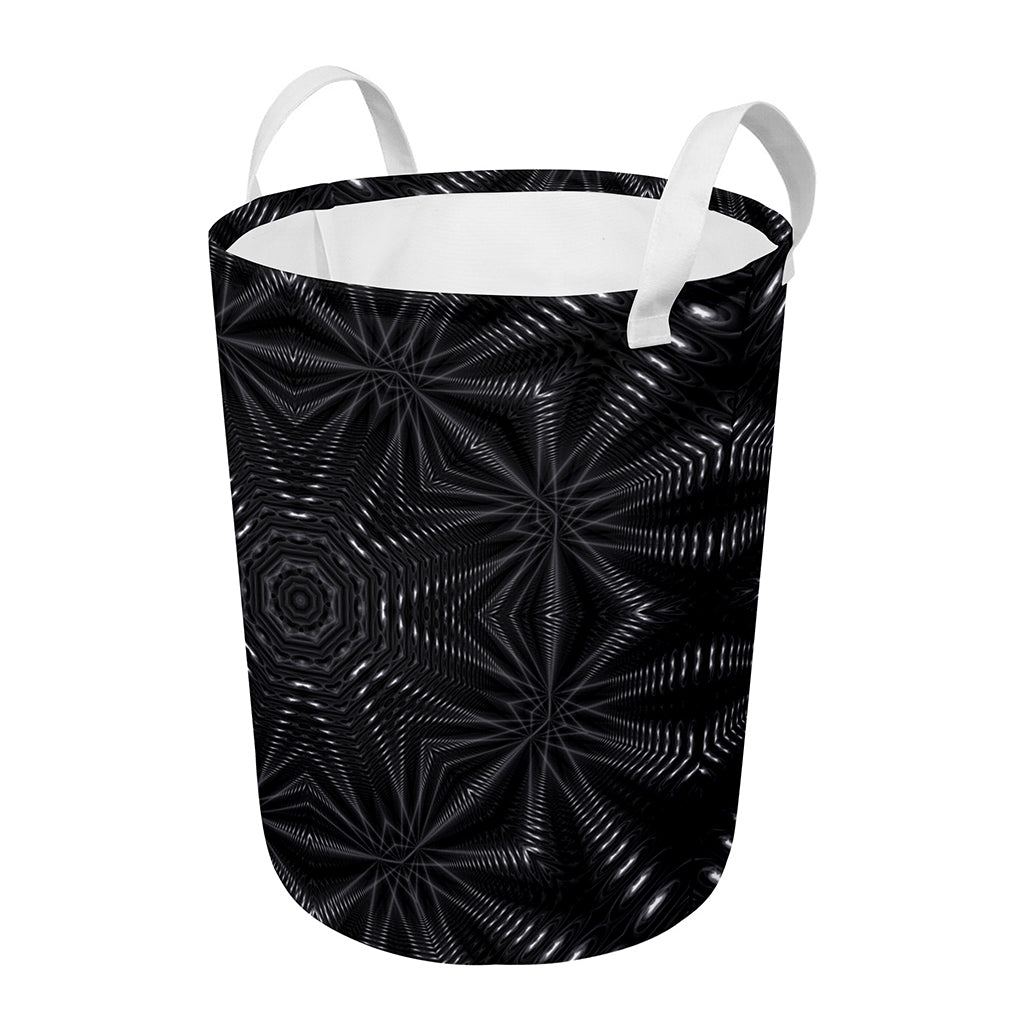 Black Kaleidoscope Print Round Laundry Basket