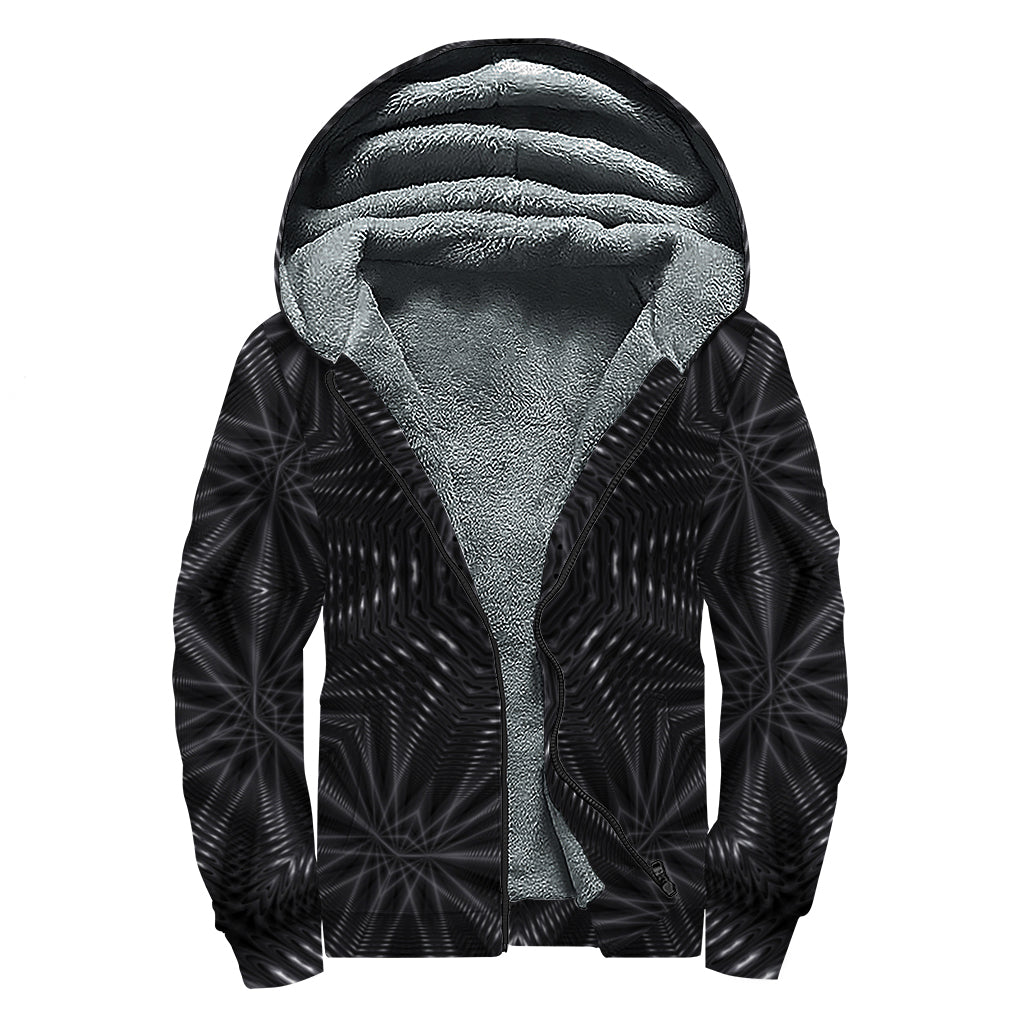 Black Kaleidoscope Print Sherpa Lined Zip Up Hoodie
