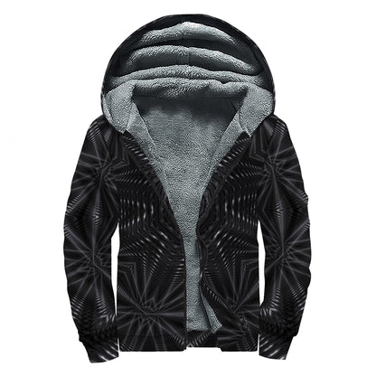 Black Kaleidoscope Print Sherpa Lined Zip Up Hoodie