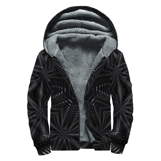 Black Kaleidoscope Print Sherpa Lined Zip Up Hoodie