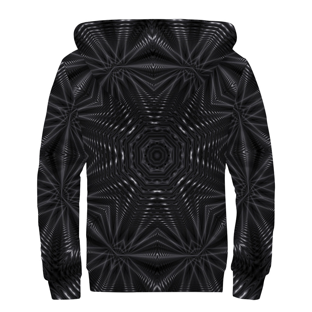Black Kaleidoscope Print Sherpa Lined Zip Up Hoodie