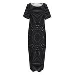 Black Kaleidoscope Print Short Sleeve Long Nightdress