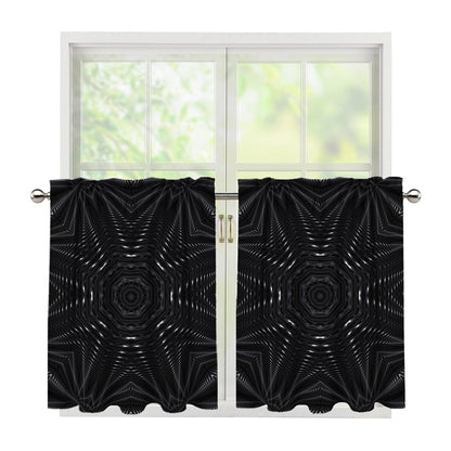 Black Kaleidoscope Print Tier Curtains