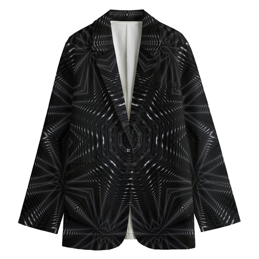Black Kaleidoscope Print Women's Cotton Blazer