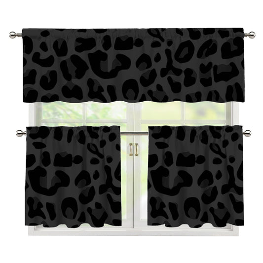 Black Leopard Print 3 Piece Kitchen Curtains
