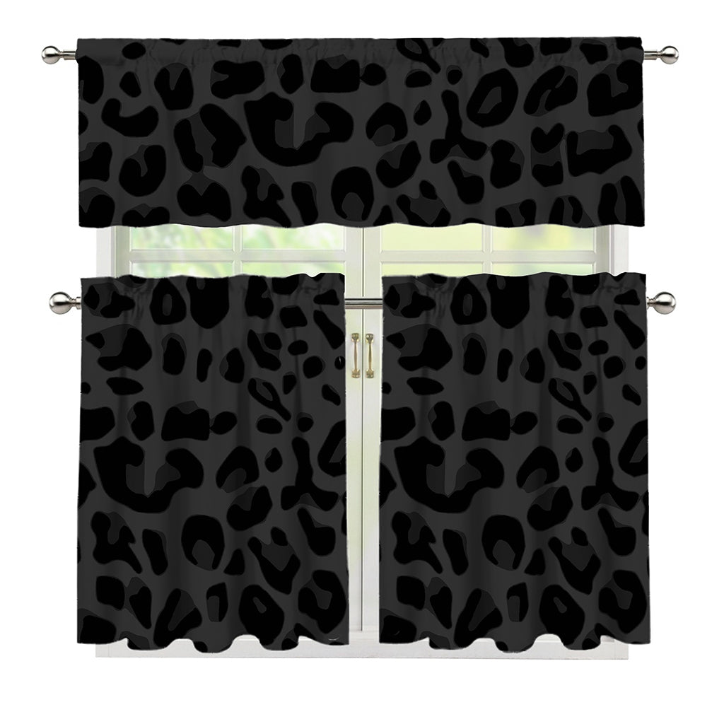 Black Leopard Print 3 Piece Kitchen Curtains