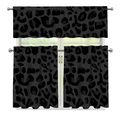Black Leopard Print 3 Piece Kitchen Curtains