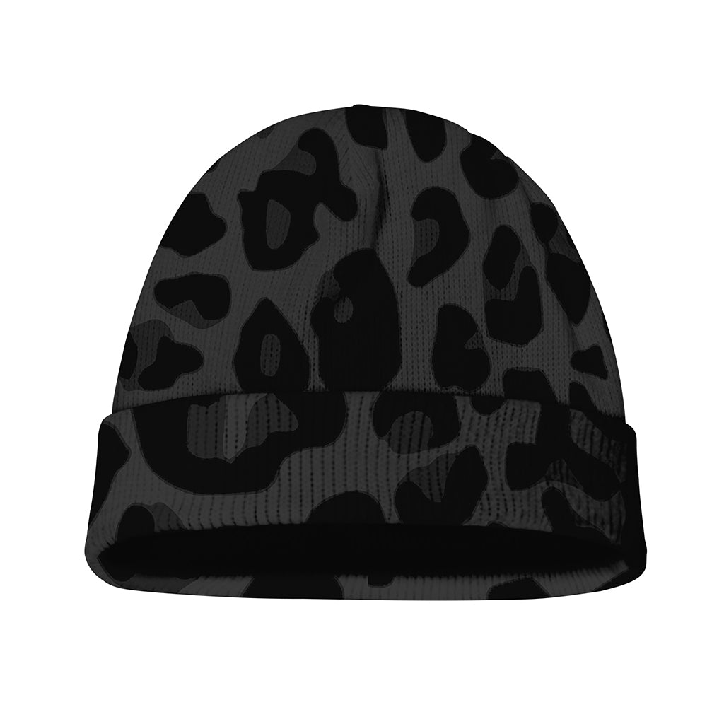 Black Leopard Print Beanie