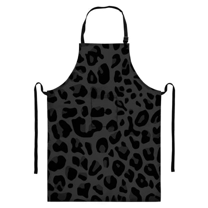 Black Leopard Print Bib Apron With Pocket