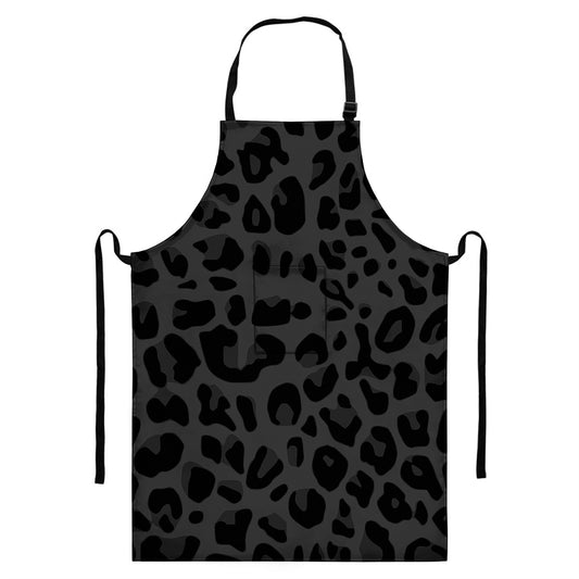 Black Leopard Print Bib Apron With Pocket
