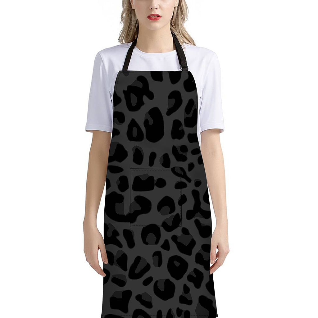 Black Leopard Print Bib Apron With Pocket