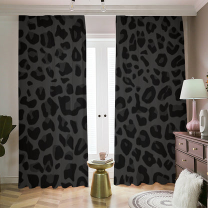 Black Leopard Print Blackout Pencil Pleat Curtains