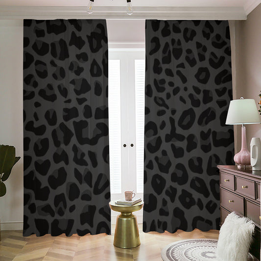 Black Leopard Print Blackout Pencil Pleat Curtains