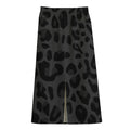 Black Leopard Print Cotton Front Slit Maxi Skirt