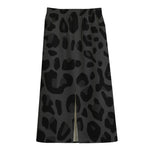 Black Leopard Print Cotton Front Slit Maxi Skirt