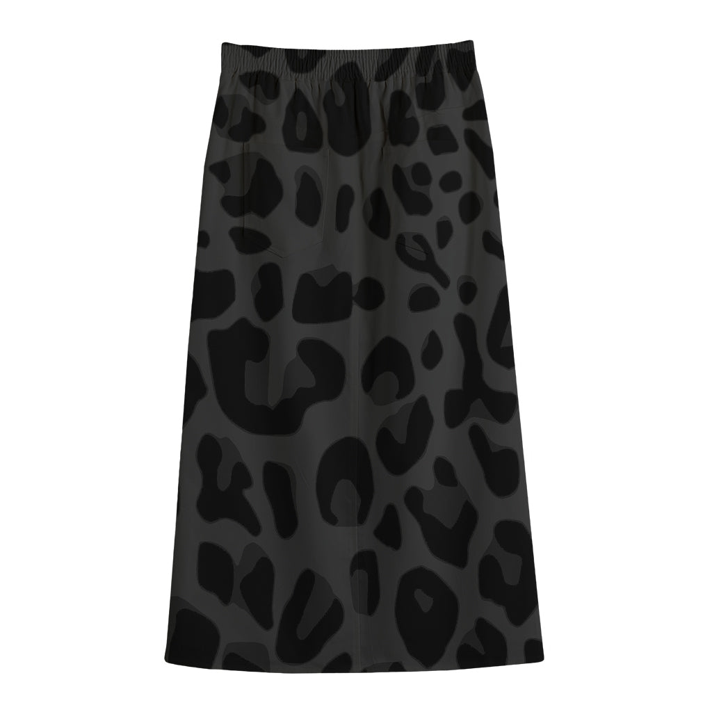 Black Leopard Print Cotton Front Slit Maxi Skirt
