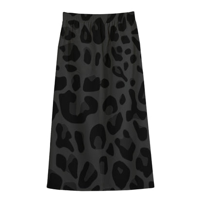 Black Leopard Print Cotton Front Slit Maxi Skirt