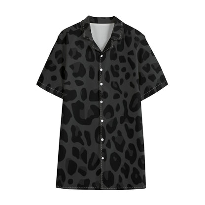 Black Leopard Print Cotton Hawaiian Shirt