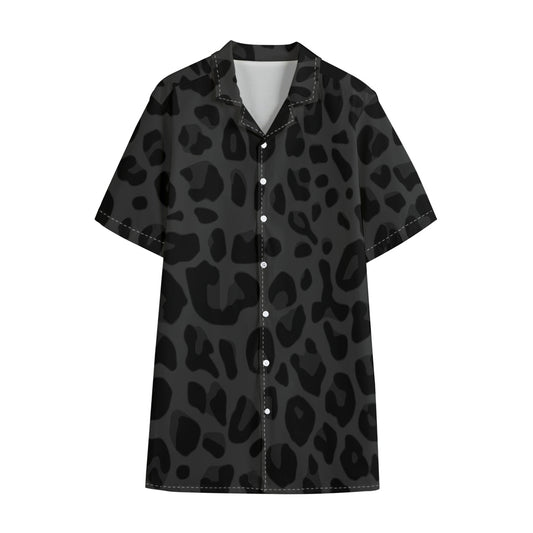 Black Leopard Print Cotton Hawaiian Shirt