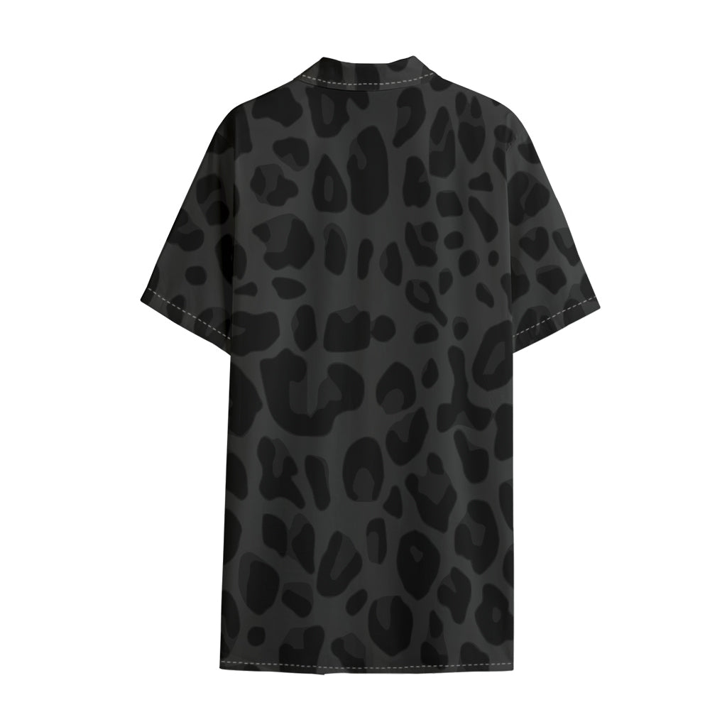 Black Leopard Print Cotton Hawaiian Shirt