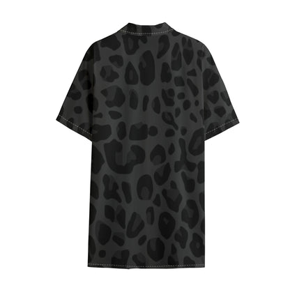 Black Leopard Print Cotton Hawaiian Shirt