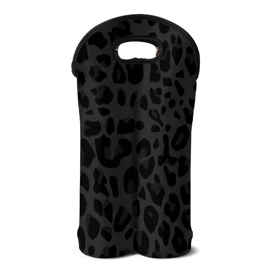 Black Leopard Print Double Neoprene Wine Tote