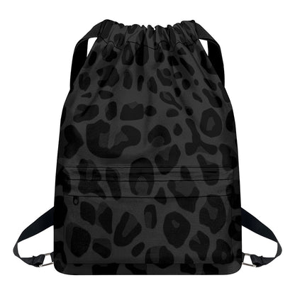 Black Leopard Print Drawstring Backpack