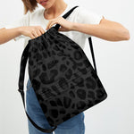 Black Leopard Print Drawstring Backpack
