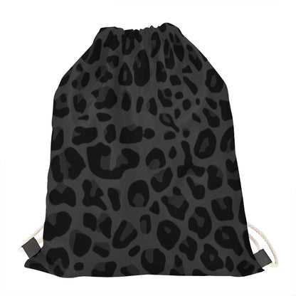Black Leopard Print Drawstring Bag
