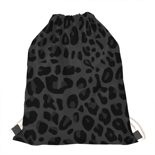 Black Leopard Print Drawstring Bag