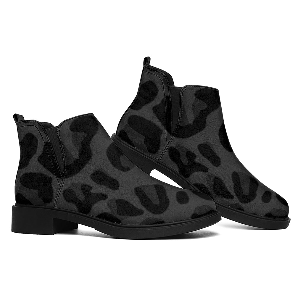 Black Leopard Print Flat Ankle Boots