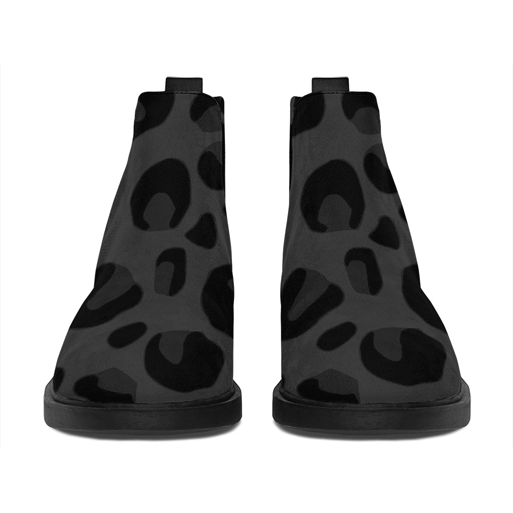 Black Leopard Print Flat Ankle Boots