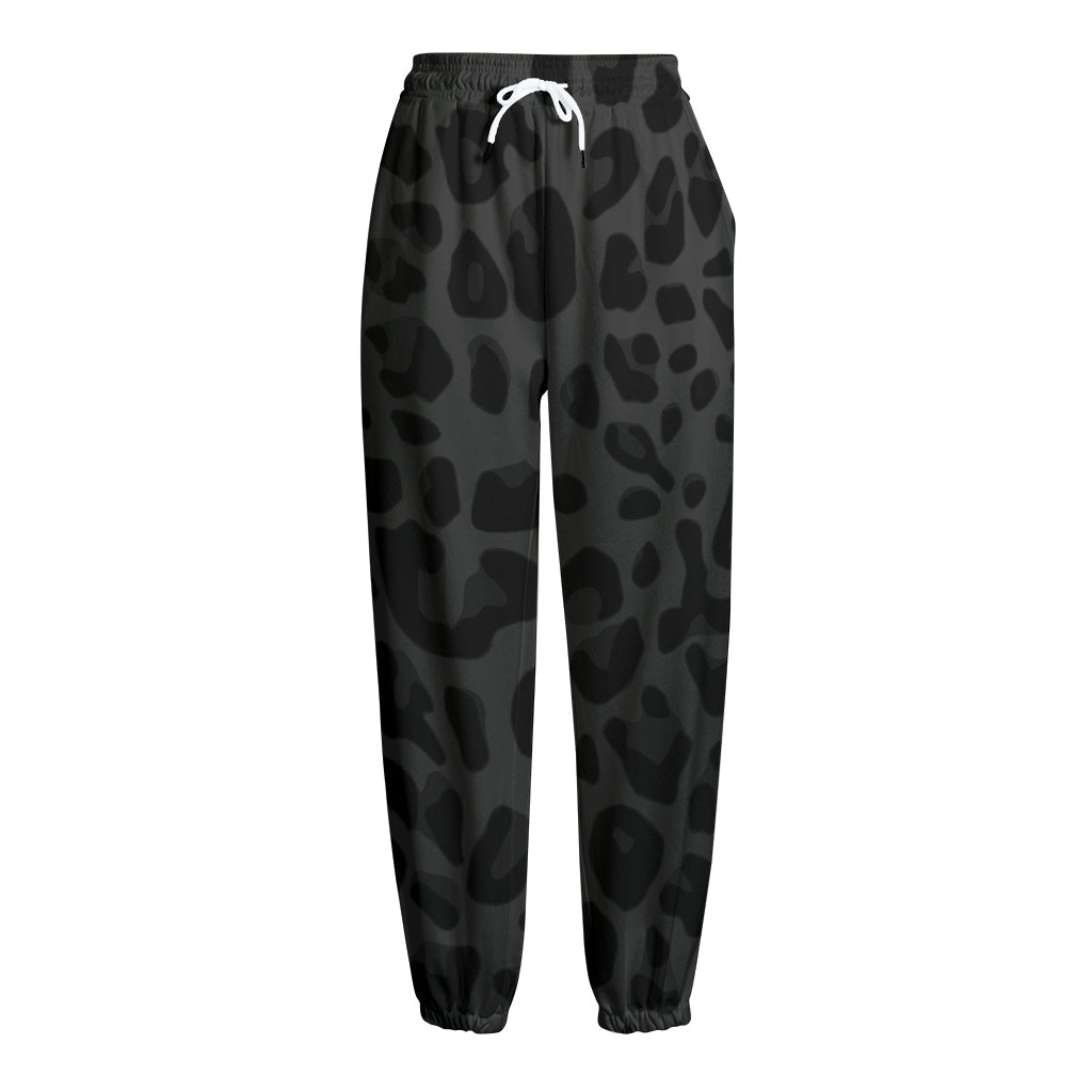 Black Leopard Print Fleece Lined Knit Pants