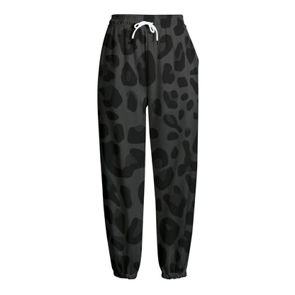 Black Leopard Print Fleece Lined Knit Pants