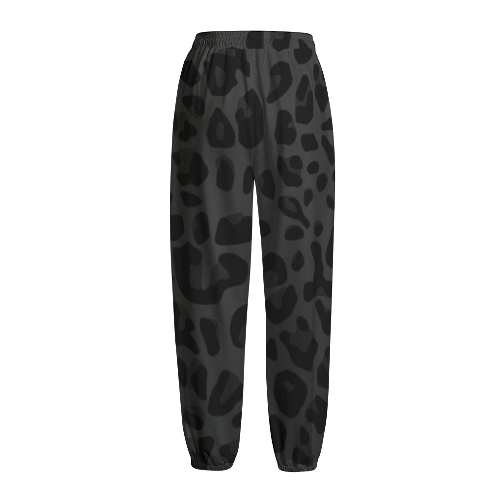 Black Leopard Print Fleece Lined Knit Pants