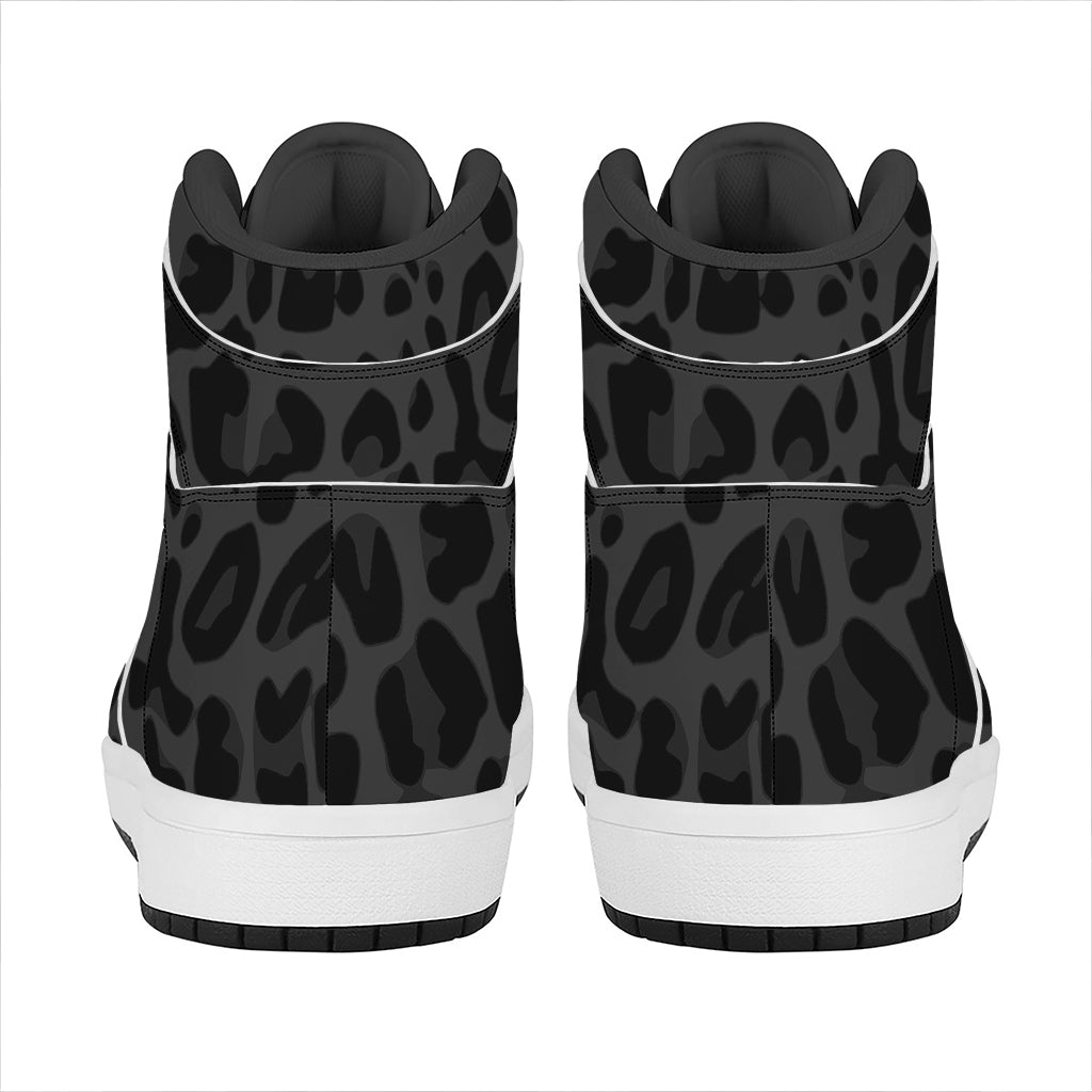 Black Leopard Print High Top Leather Sneakers