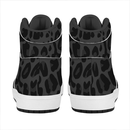 Black Leopard Print High Top Leather Sneakers
