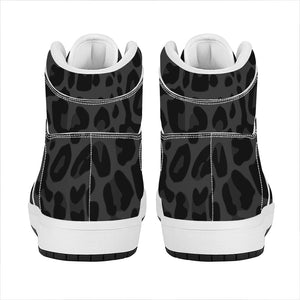 Black Leopard Print High Top Leather Sneakers