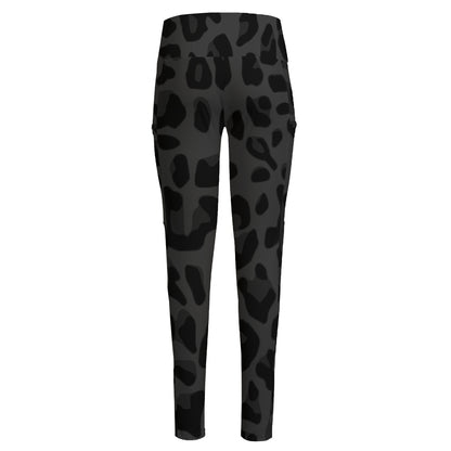 Black Leopard Print High-Waisted Pocket Leggings