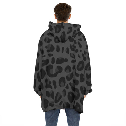 Black Leopard Print Hoodie Blanket
