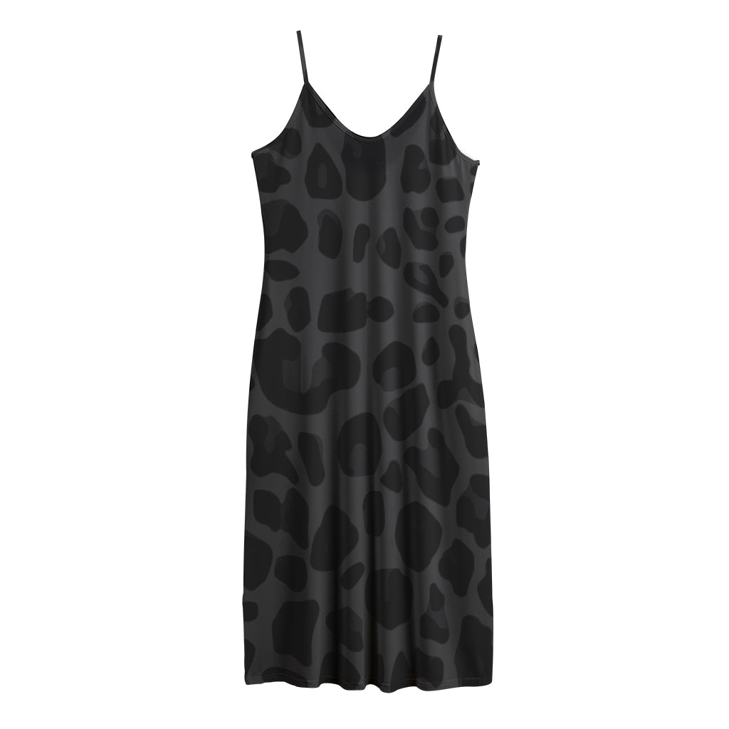 Black Leopard Print Jersey Midi Cami Dress