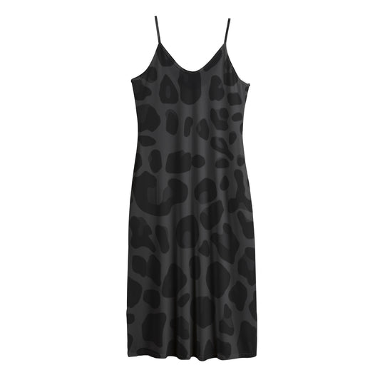 Black Leopard Print Jersey Midi Cami Dress
