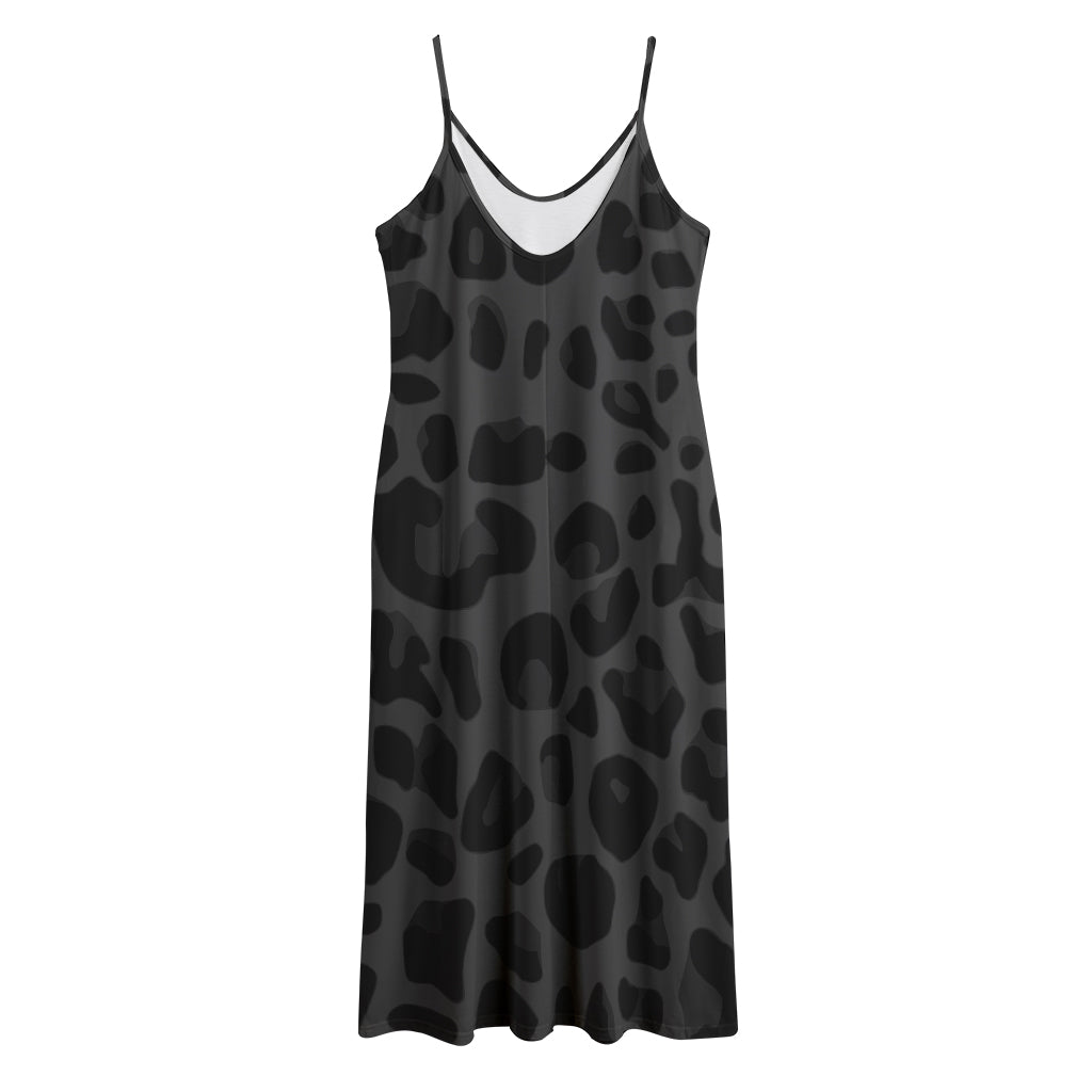 Black Leopard Print Jersey Midi Cami Dress