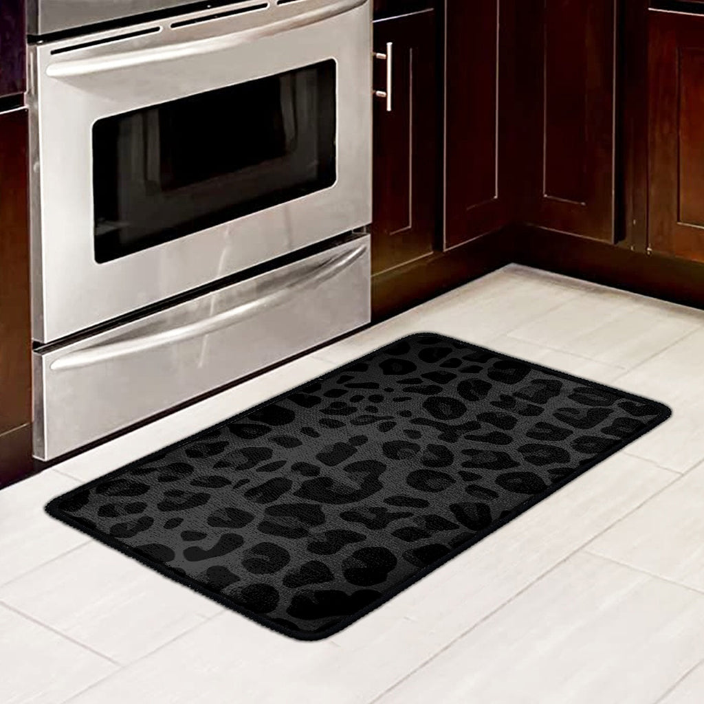 Black Leopard Print Kitchen Mat