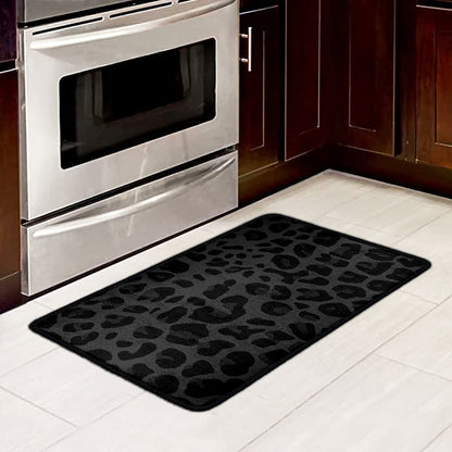 Black Leopard Print Kitchen Mat