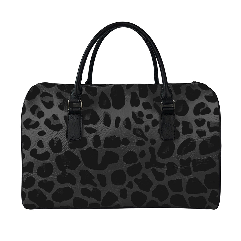 Black Leopard Print Leather Duffle Bag