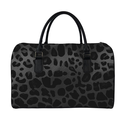 Black Leopard Print Leather Duffle Bag