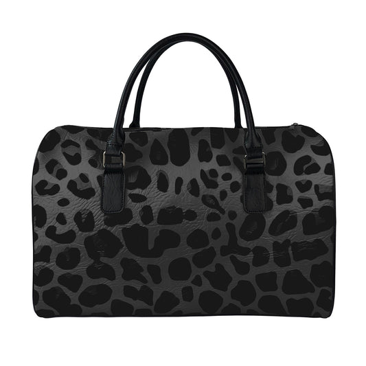 Black Leopard Print Leather Duffle Bag